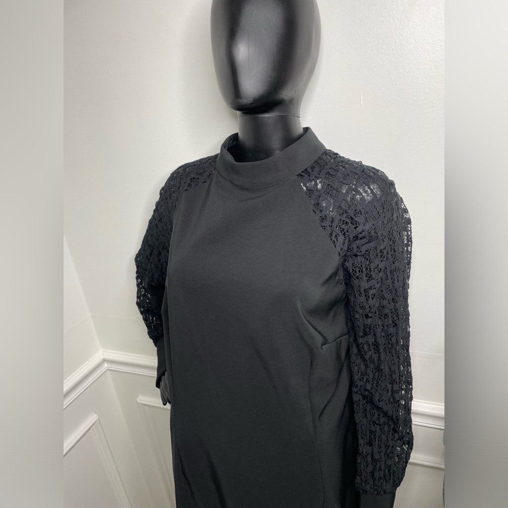 Monif C's Long Black Lace Arms Black Dress - Picture 4 of 5